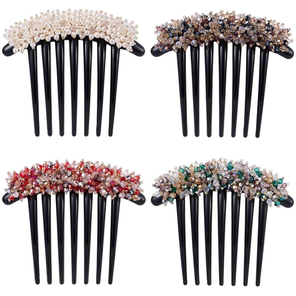 Vintage Rhinestone Pearl Hair Comb Set for Bridal and Daily Wear